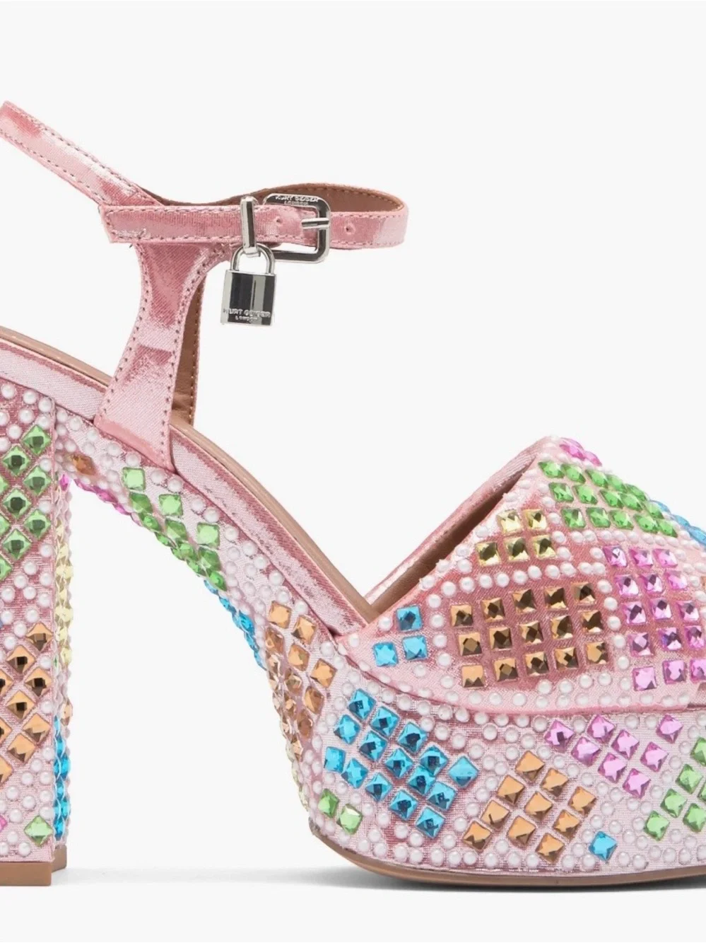Kurt Geiger London Brixton Multicolor Jeweled Platform Sandals Open Pink. Sz 7.5